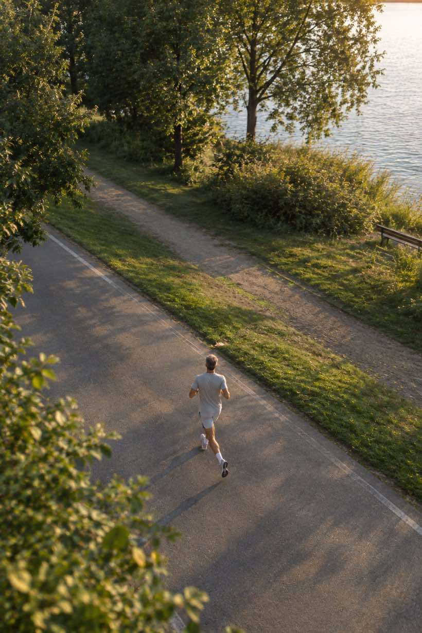 Mees jookseb suveõhtul kaldapromenaadil